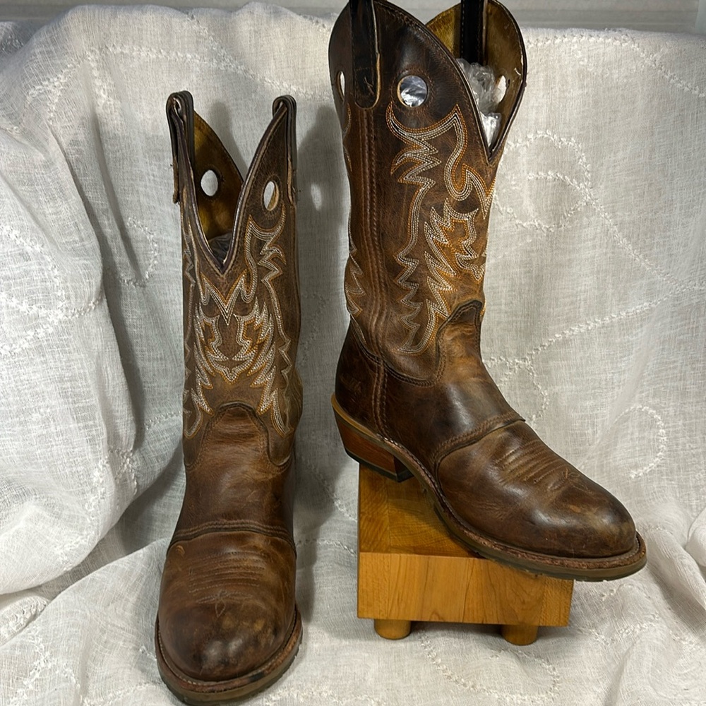 Double H embroidered leather cowboy boots